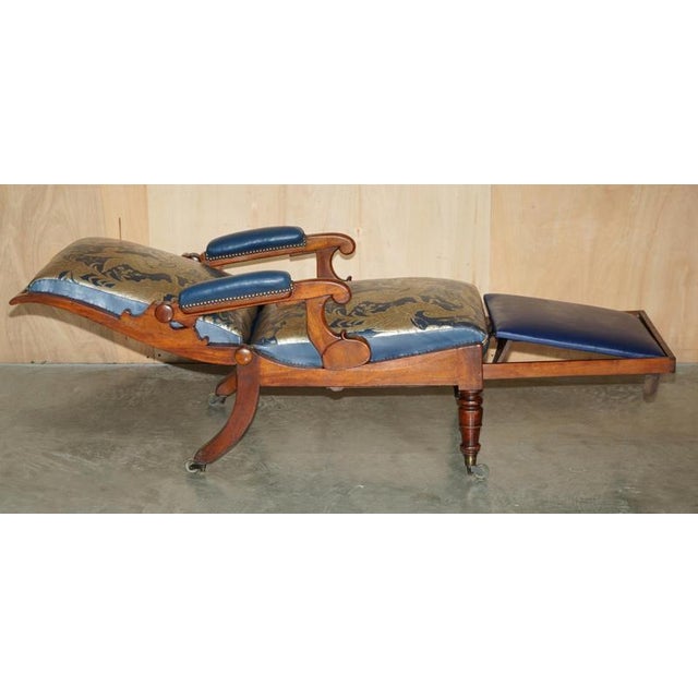 Antique Napoleonic Hardwood and Blue Leather Reclining Library Armchair by Robert Daws, 1830s For Sale - Image 11 of 18