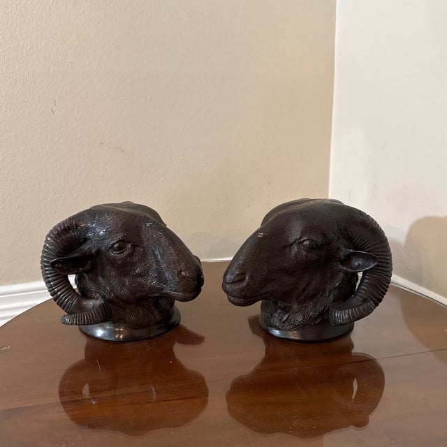 Vintage Bronze Ram Sculptures ~ a Pair For Sale - Image 9 of 9