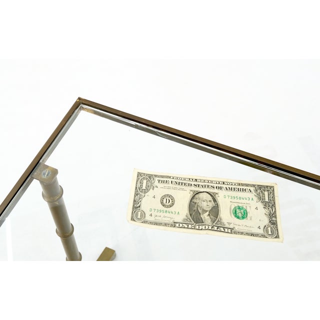 Mid-Century Modern Set of MCM Solid Brass Faux Bamboo Glass Top Nesting Side End Tables Stands For Sale - Image 3 of 15