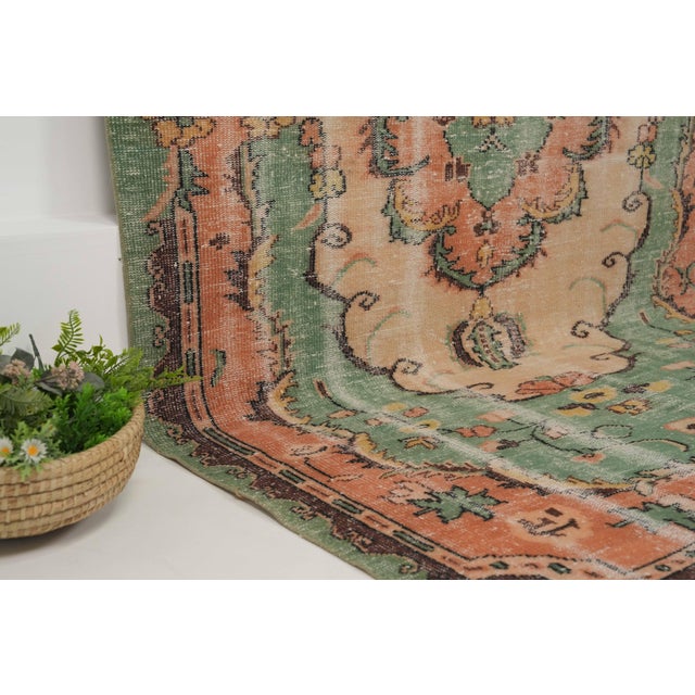 1970s Vintage Turkish Handmade Wool Cotton Green Area Rug For Sale - Image 11 of 12