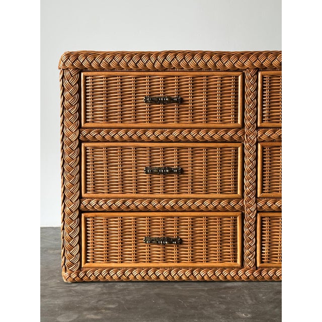 Woven Wicker Six-Drawer Dresser With Braided Rope Trim, 1980s For Sale - Image 4 of 18