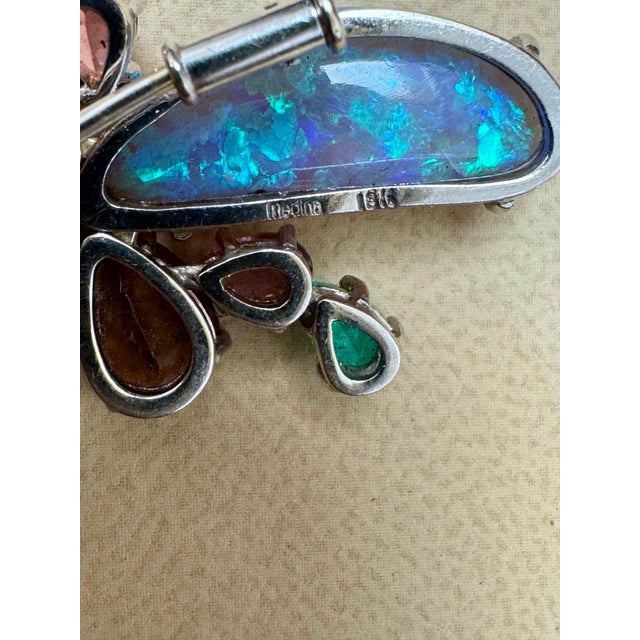 Opal, Green Tourmaline & Multi Color Stone Brooch /Pin 18 Kt Gold 13gm By Medina For Sale - Image 4 of 18