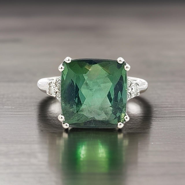 Natural Tourmaline Diamond Ring 7 14k WG 8.27 TCW Certified For Sale - Image 11 of 12
