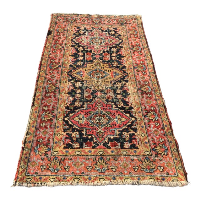 1900s Vintage Geometric Design Rug- 2′11″ × 5′5″ For Sale