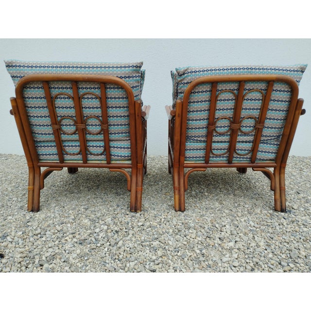 Vintage Rattan Armchairs with Quilted Seats, Set of 2 For Sale - Image 4 of 18