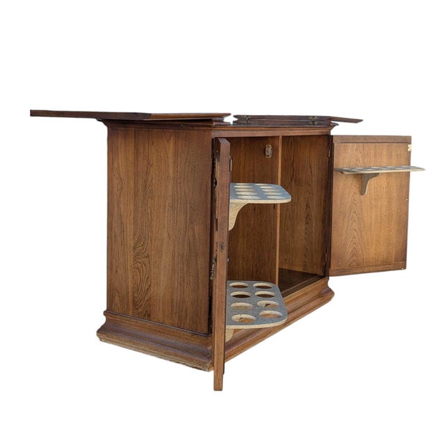 Metal 1970s Jasper Cabinet Co. Style Oak Dry Bar Cabinet For Sale - Image 7 of 18