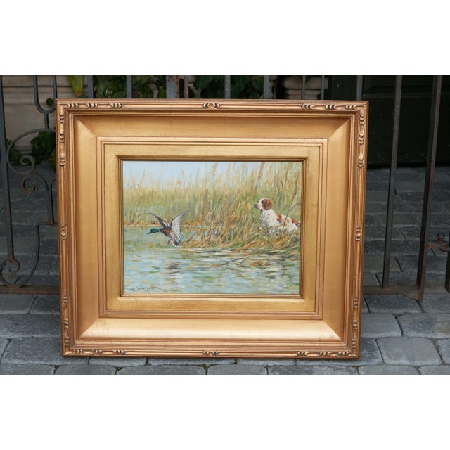 Fernand Maissen Oil on Panel Painting Depicting a Setter Hunting a River Mallard For Sale In Atlanta - Image 6 of 12