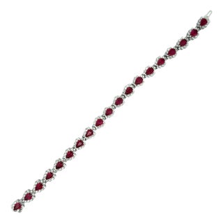 Ruby Diamond 14k White Gold Tennis Bracelet For Sale
