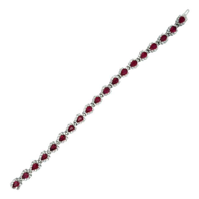 Ruby Diamond 14k White Gold Tennis Bracelet For Sale