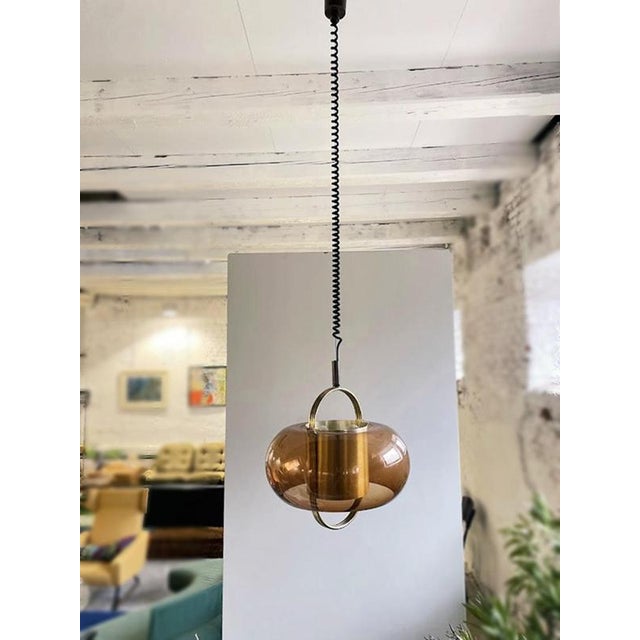 Brown Brass and Smoked Glass Pendant Lamp from Temde, Germany, 1970s For Sale - Image 8 of 12
