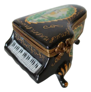 Limoges, France Rochard, Hand-Painted Baby Grand Piano Enameled Porcelain Trinket Box