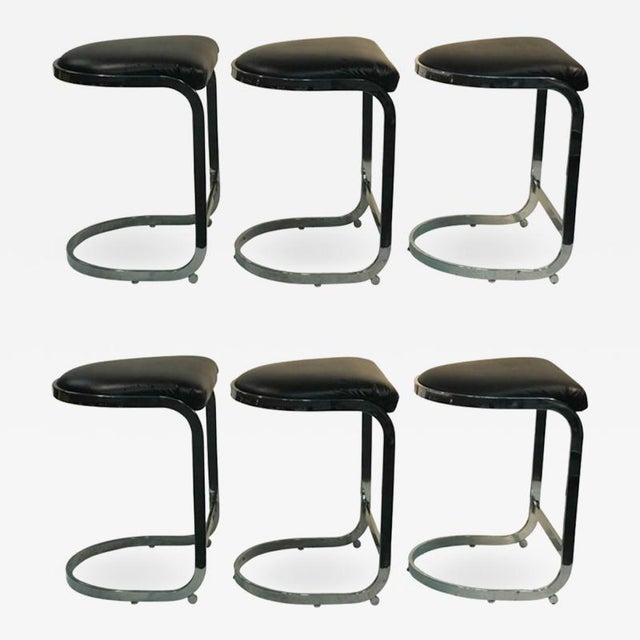Late 20th Century Milo Baughman Style Bar Stools - Set of 2 For Sale - Image 9 of 9