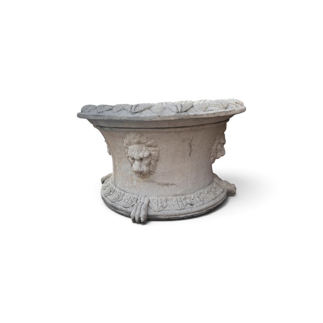 Stone Vintage Neoclassical Cast Stone Lion Head Garden Planters For Sale - Image 7 of 9