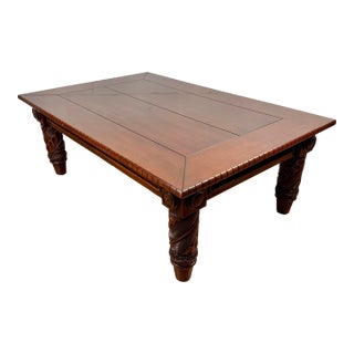 1990s Polo Ralph Lauren Henredon Mahogany Carved Safari Collection Wood Coffee Table For Sale