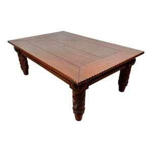 1990s Polo Ralph Lauren Henredon Mahogany Carved Safari Collection Wood Coffee Table