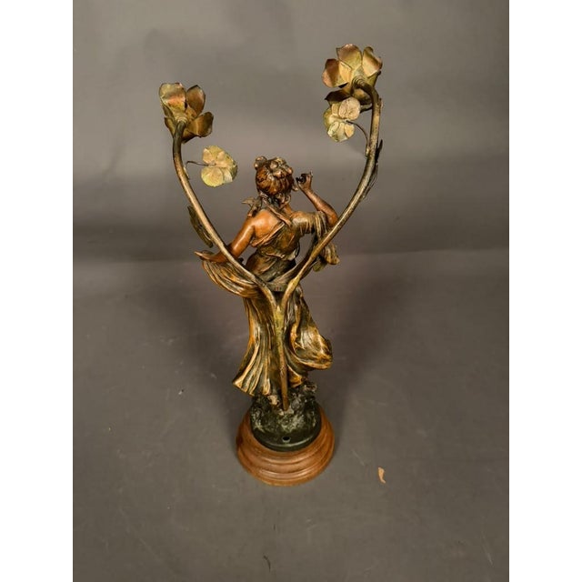 Bronze French Statue Table Lamp After Moreau, Circa 1920 For Sale - Image 8 of 12