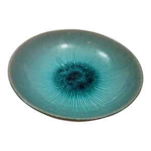 Vintage Studio Pottery Ceramic Bowl With Glaze in Turquoise Tone Signed