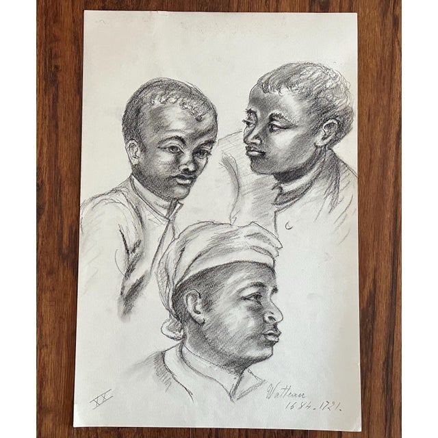 Mid 20th Century Old Master Artwork Drawings: Leonardo, Bruegel, Van Eyck, Clouet, Watteau (Set of 5) - Unknown Artist For Sale - Image 6 of 9