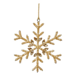 Golden Beaded Snowflake Ornaments, Set of 12, 6" For Sale
