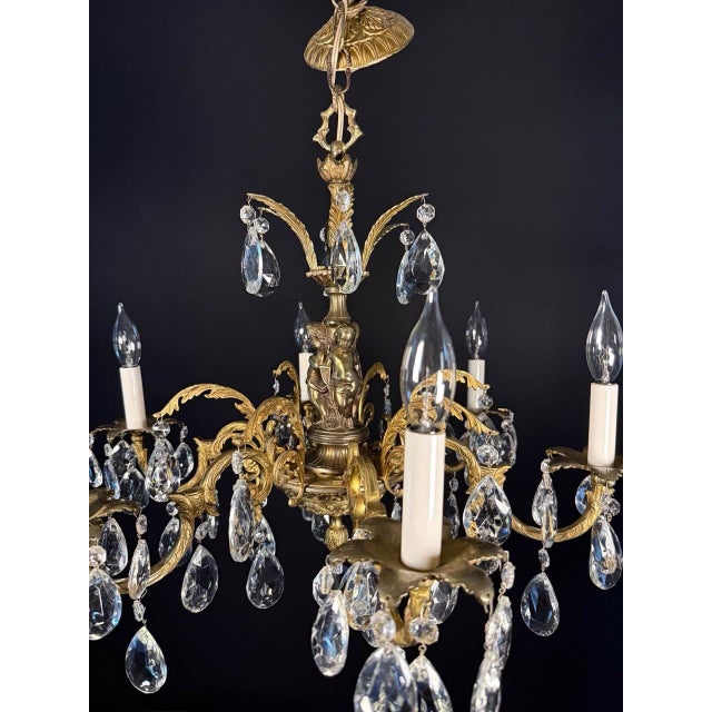 1960s Vintage Spanish Brass Chandelier Featuring Cherubs For Sale - Image 5 of 9
