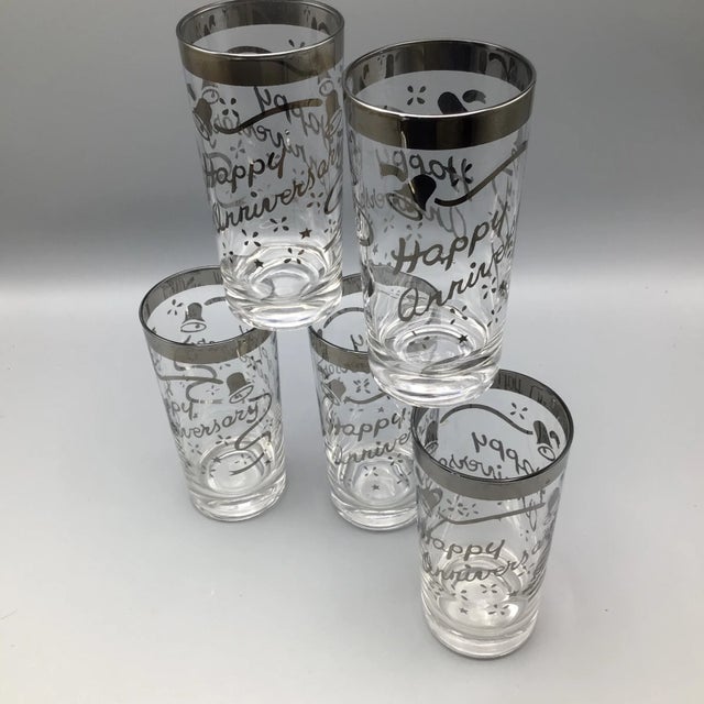 Happy Anniversary Platinum Rim Cocktail Glasses-Set of 6 For Sale - Image 11 of 13