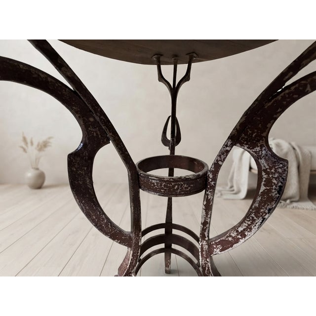 Brown Vintage Round Side Table with Wrought Iron Base, 1980s For Sale - Image 8 of 10