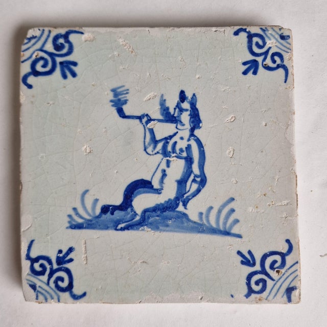 Dutch Smoking Satyr Tile from Delft, 1630s For Sale - Image 3 of 8