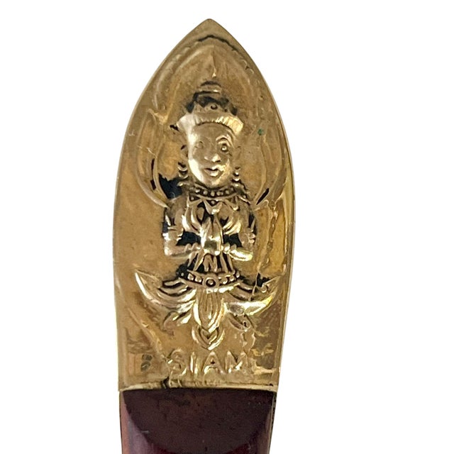 Vintage Set of 12 Siam Rosewood and Bronze Charcuterie Flatware Set For Sale - Image 10 of 11