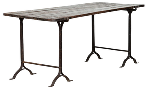 19th Century Iron & Pine Trestle Table, 1890s