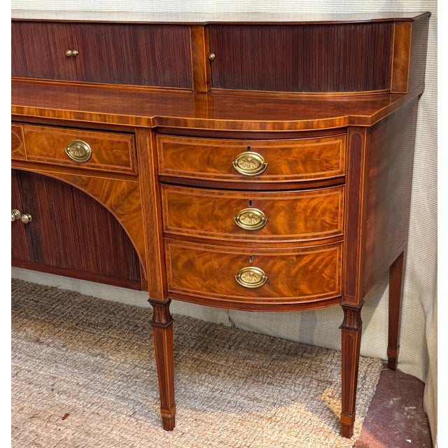 Late 19th Century English Georgian Revival Mahogany & Satinwood Inlaid Tambour Sideboard, Late 19C For Sale - Image 5 of 12
