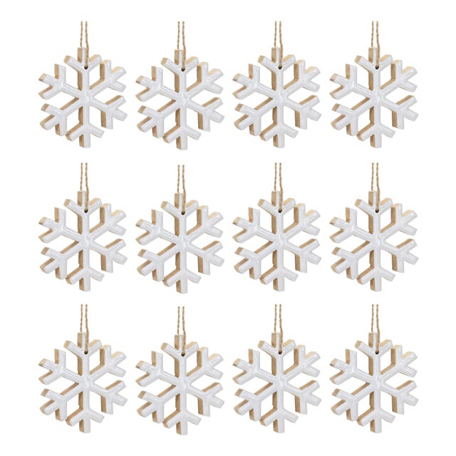 Wood Snowflake Ornament (Set of 12) For Sale