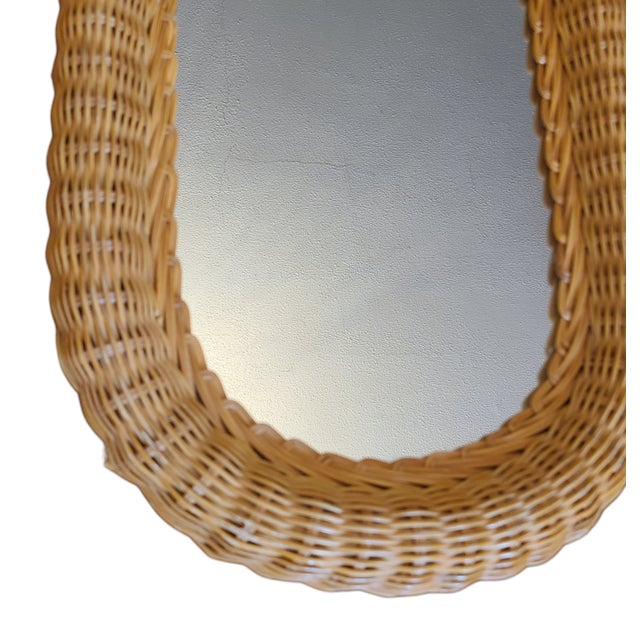 Traditional Vintage Coastal Tropical Boho Natural Wicker Rattan Wall Mirror Decor Oval For Sale - Image 3 of 8