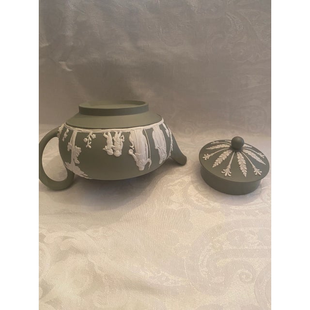 Green Vintage Wedgwood Sage Green Jasperware Teapot 1955 Glazed Interior Mint Interior For Sale - Image 8 of 12