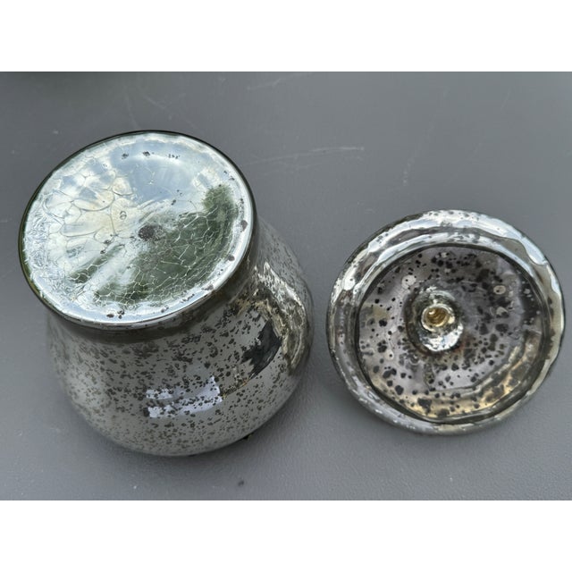 Silver 1990s Mercury Glass Decanters With Stoppers + Lidded Ginger Jar - Set of 4 For Sale - Image 8 of 12