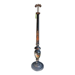 1930s Antique Japanned Chinoserie Painted Wooden Floor Lamp Japonisme For Sale