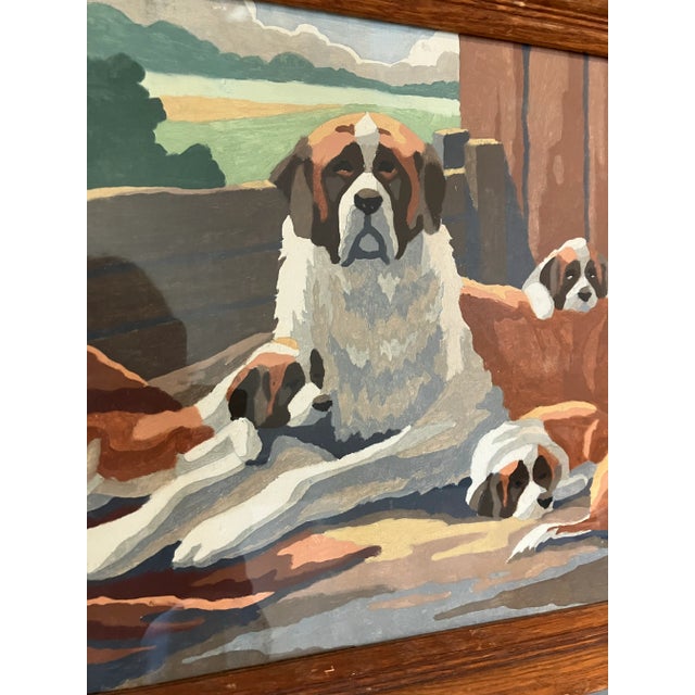 1950’s Original Paint by Number Dog Painting Saint Bernard Dogs Framed Chairish