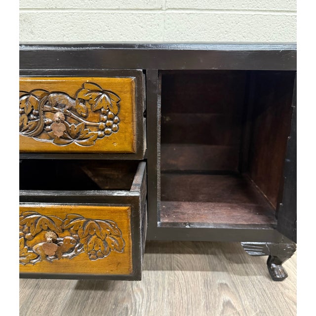 Vintage Asian Carved Cabinet With Hand Carved Motifs For Sale - Image 4 of 12