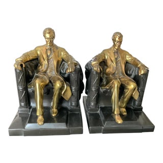 1970s Seated Abraham Lincoln Brass Bookends - a Pair For Sale