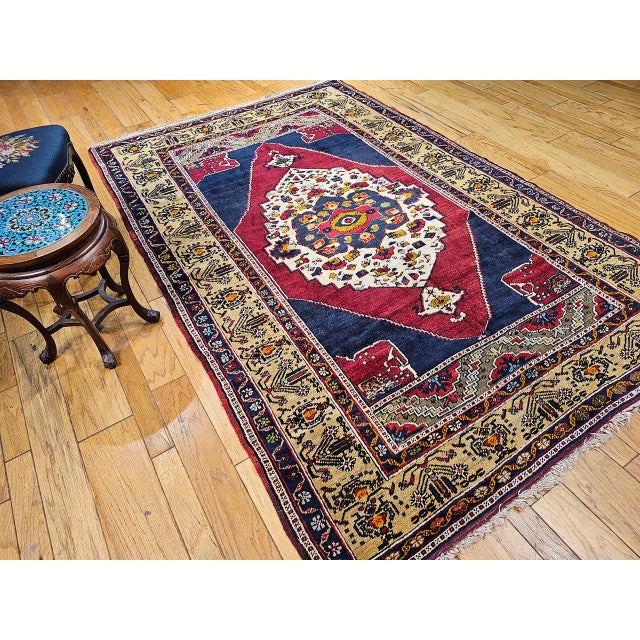 Vintage Turkish Oushak Area Rug, Hand-Knotted Geometric, Navy & Red, 6' x 9' For Sale - Image 9 of 17