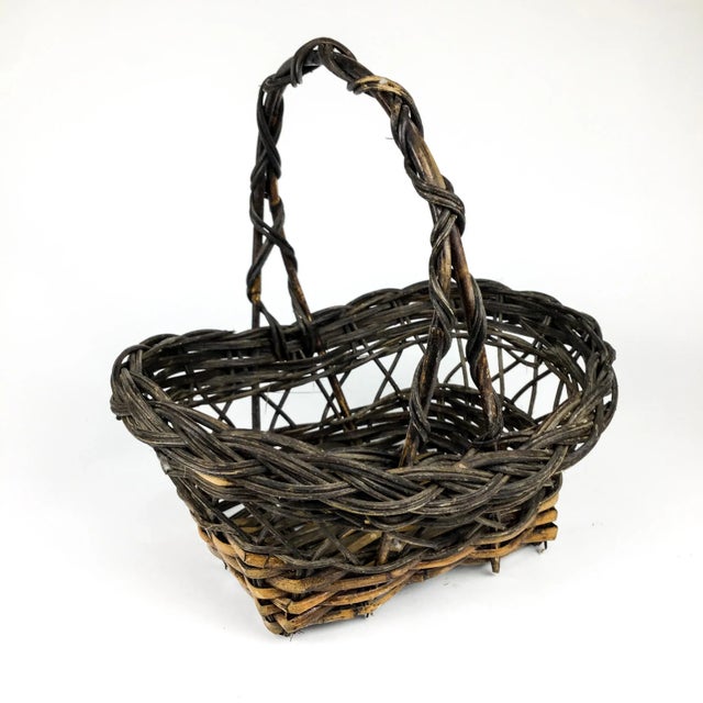Shabby Chic Vintage Reed Wicker French Market Basket For Sale - Image 3 of 13