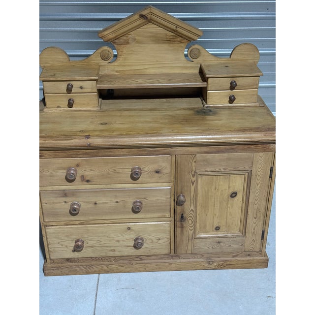 Victorian Antique Pine Sideboard With Drawers and Cupboard From England For Sale - Image 3 of 18