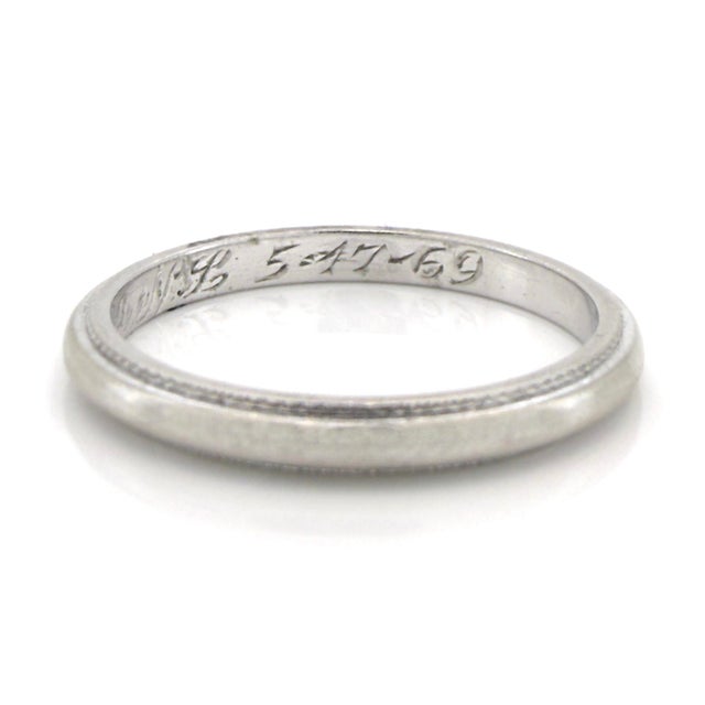 Vintage 1960s Platinum Milgrain Wedding Band, Stacking Ring, Size 4.5 For Sale - Image 9 of 11