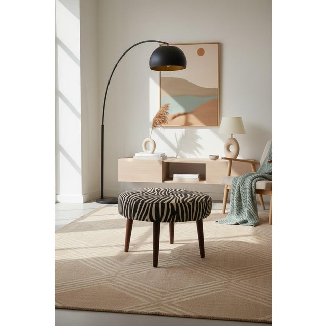 Danish Stool in Teak with Zebra Striped Upholstery, 1960s For Sale - Image 4 of 8