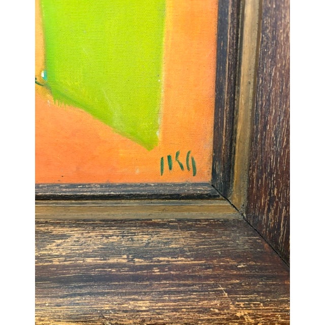 Wood Mid Century Abstract Painting in Yellow, Signed For Sale - Image 7 of 8