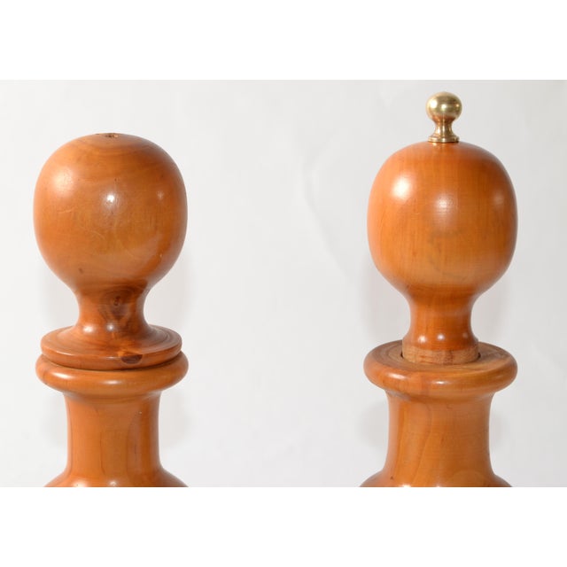 Wood Italian Large Vintage Turned Solid Wood Brass Décor Salt Shaker & Pepper Mill Grinder For Sale - Image 7 of 12