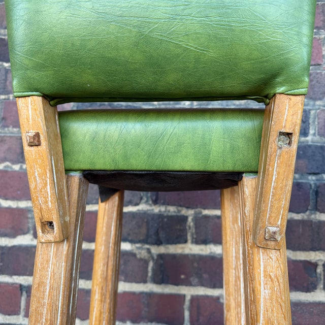 Pair of Rustic Green Leather Bar Stools by Ranch Oak For Sale In Cleveland - Image 6 of 12
