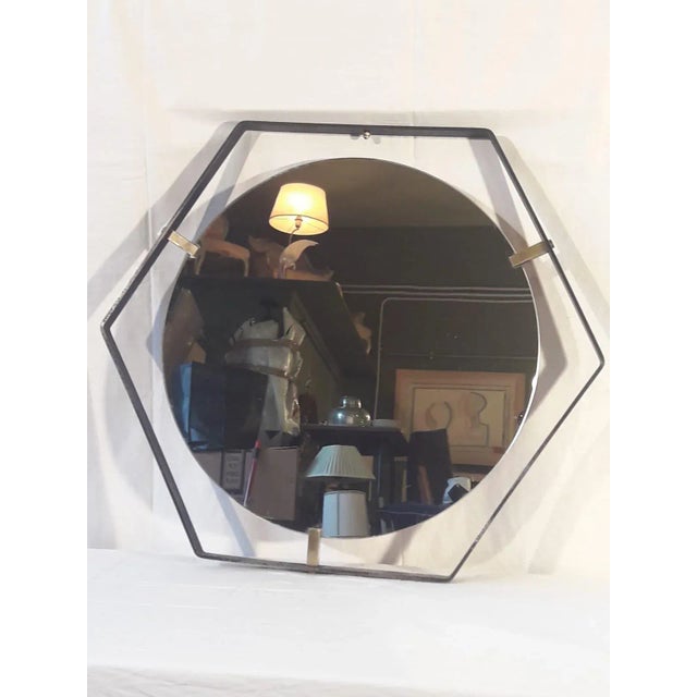 Mid-Century Brass and Steel Mirror For Sale - Image 4 of 4