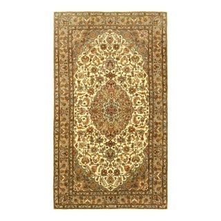 1940s Traditional Mid-20th Century Ivory Medallion Tabriz Silk Highlights Rug For Sale