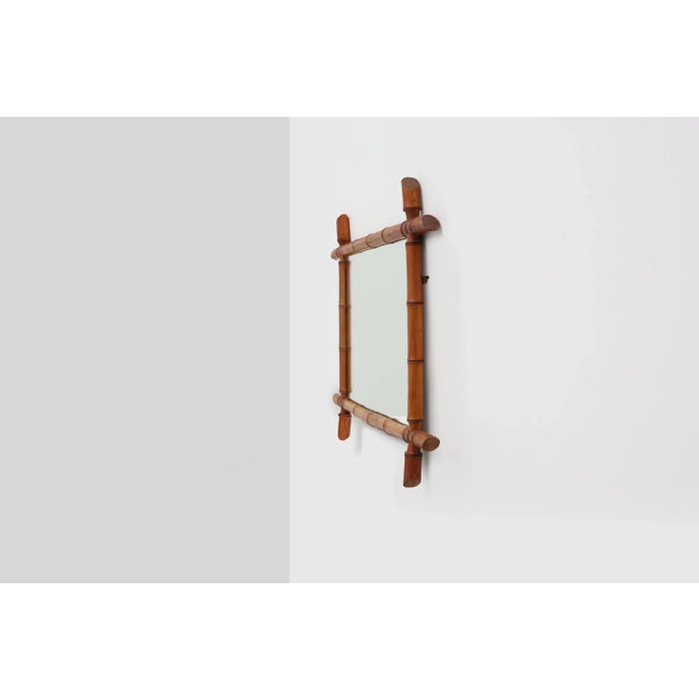 Wood 20th Century Rectangular Faux Bamboo Wall Mirror, France, 1960s For Sale - Image 7 of 12