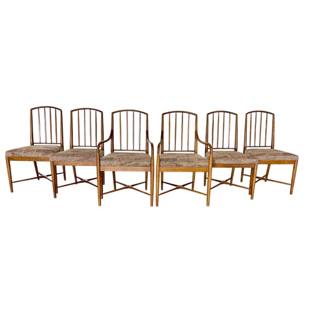 Brown MCM Spindle Back Walnut Dining Chairs in the Style of Seven Robsjohn-Gibbings- Set of 6, Mid Century Modern For Sale - Image 8 of 12